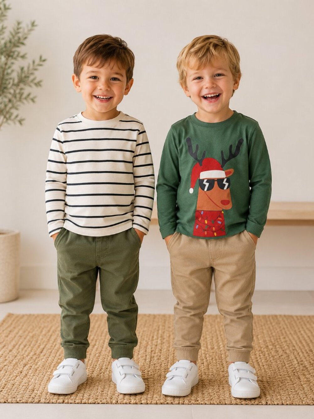 Kids 2 Pc Long Sleeve Shirt Set Size 3-4 Christmas Reindeer